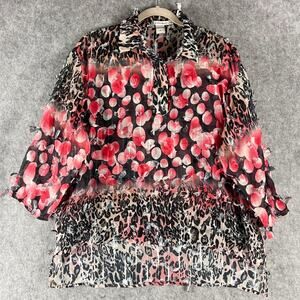 Feratelli Top Womens XL Blouse Animal Print Sheer Textured Fringe Artsy Vibrant